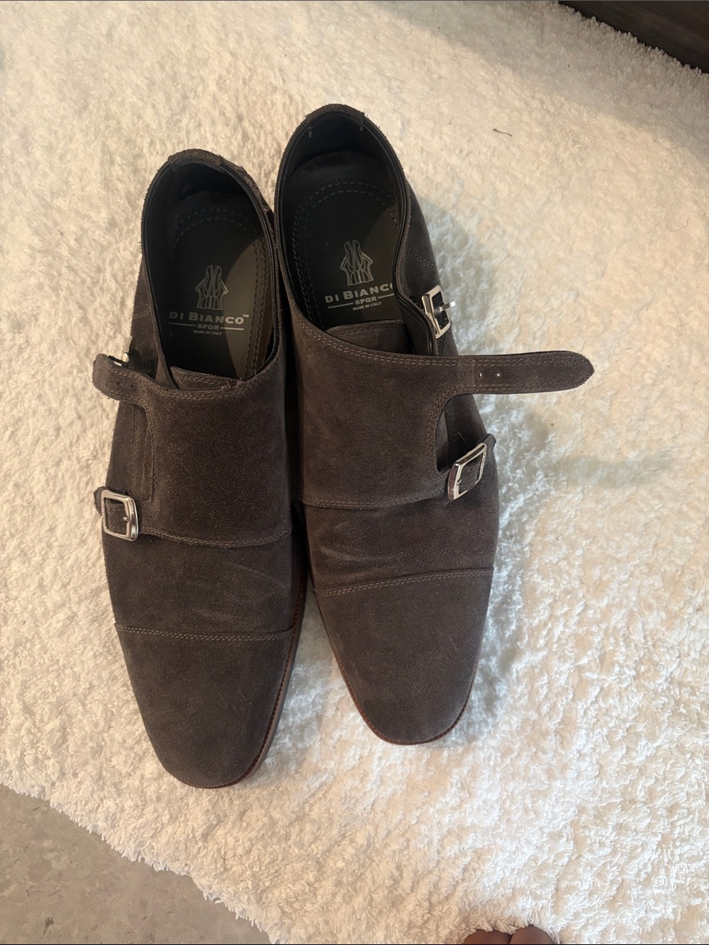 Di Bianco Men’s Double Monk Strap Suede Oxfords - Dark Brown